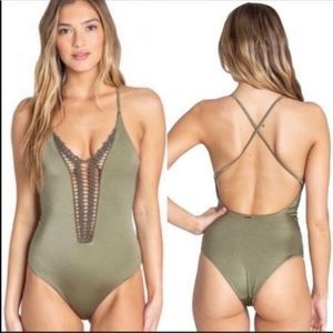 Billabong Womens Hippie Hooray Crochet One Piece Swimsuit